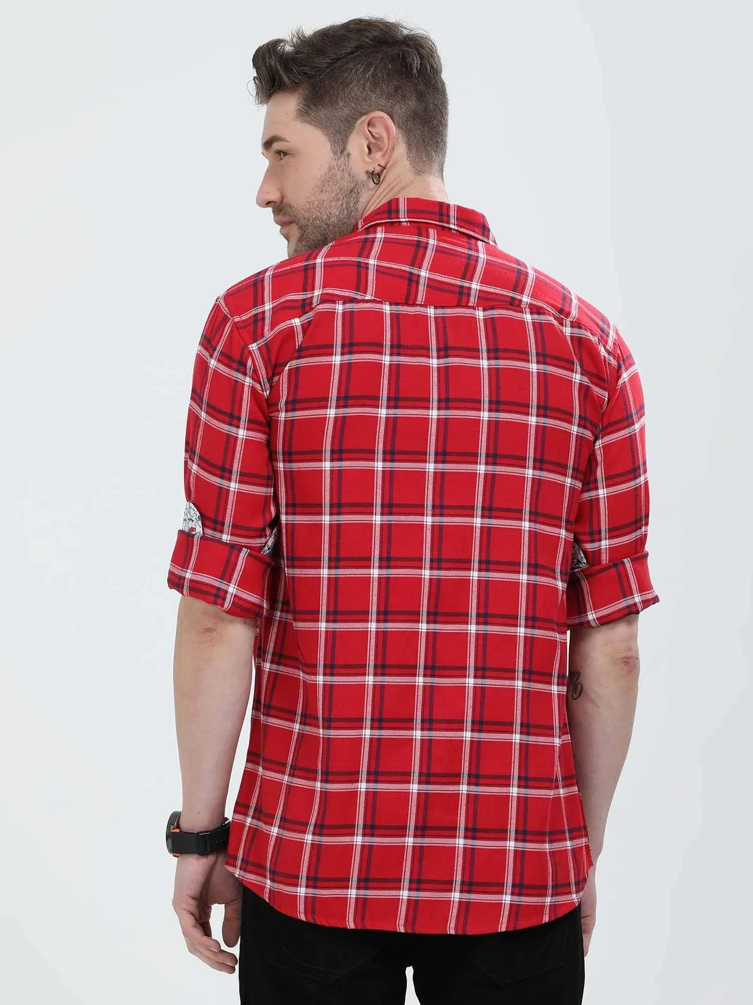 Candy Red Checkered Cotton Shirt