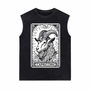 Capricorn Tarot Card Horoscope Vintage Washed Vest Top