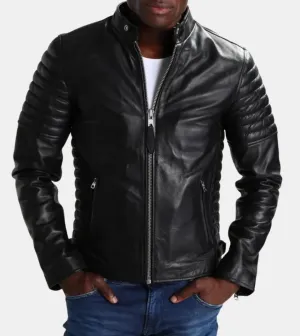 Caravan Black Men's Biker Leather Jacket