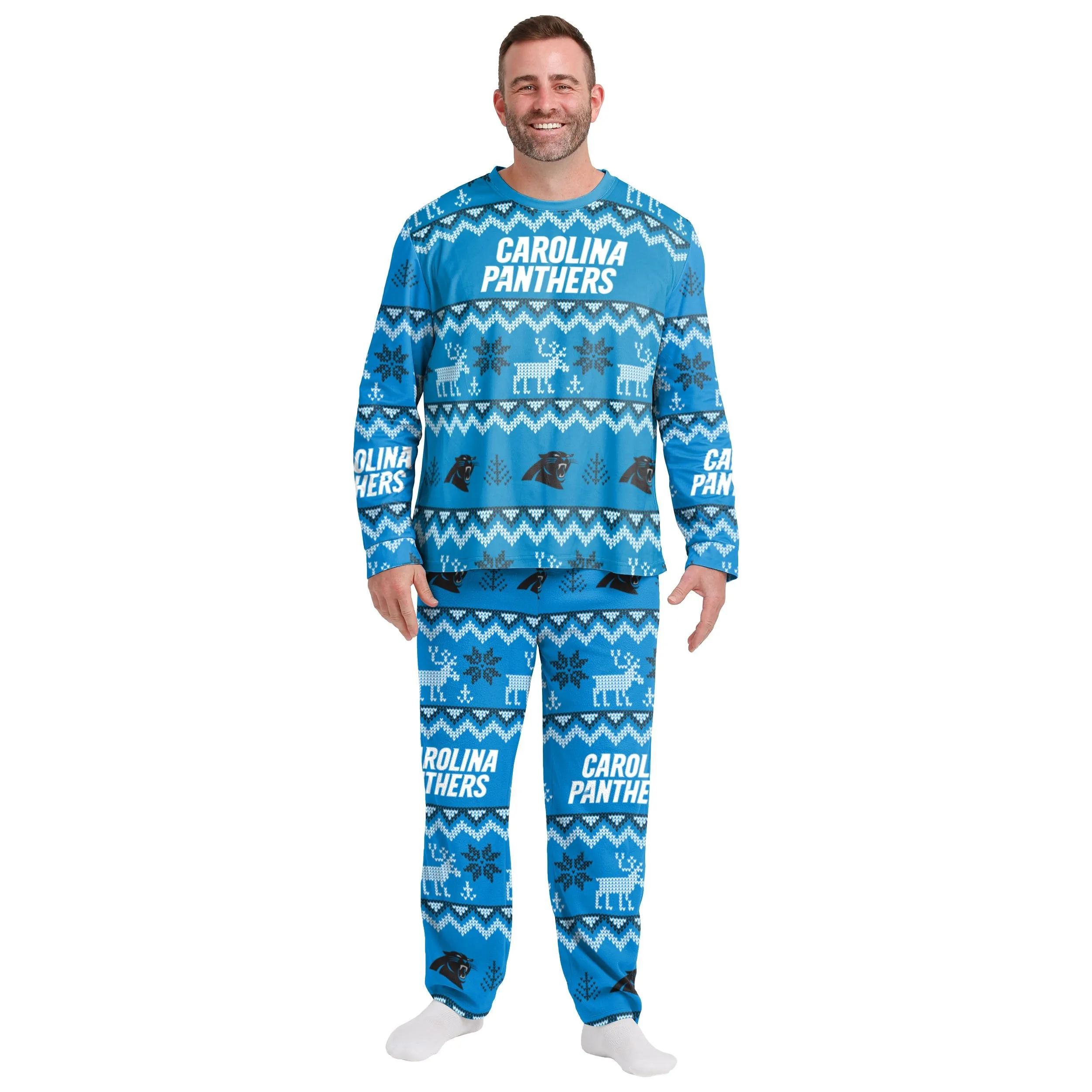 Carolina Panthers NFL Ugly Pattern Family Holiday Pajamas