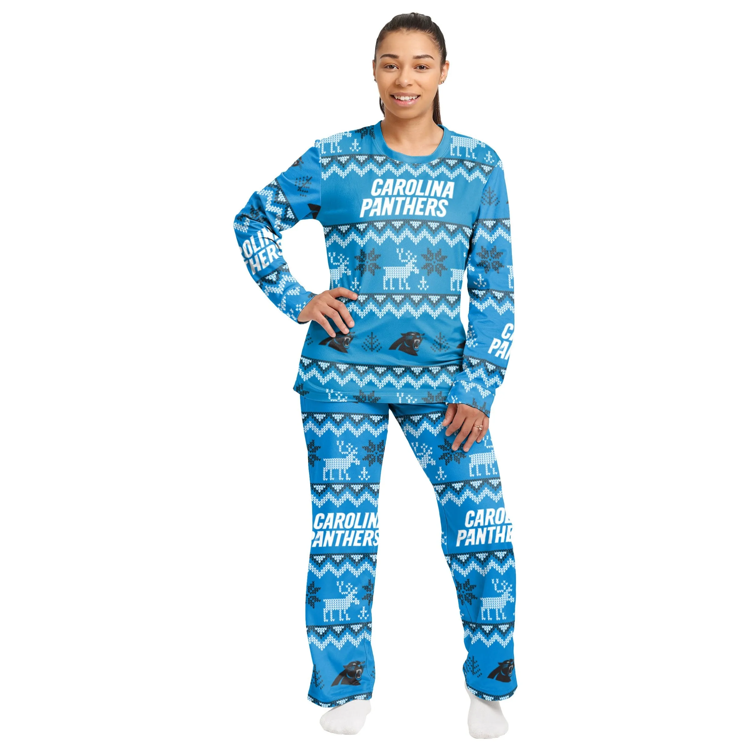 Carolina Panthers NFL Ugly Pattern Family Holiday Pajamas