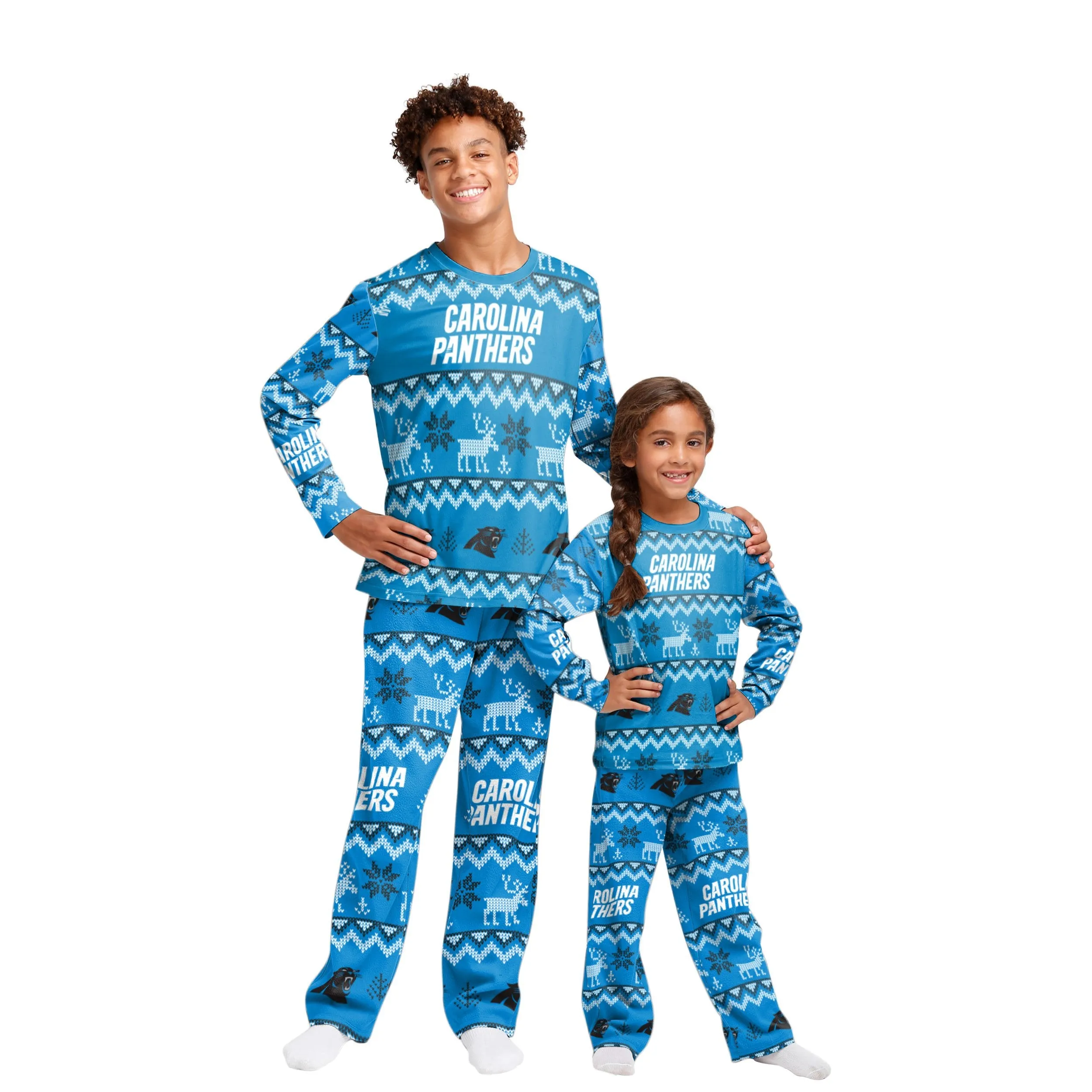 Carolina Panthers NFL Ugly Pattern Family Holiday Pajamas