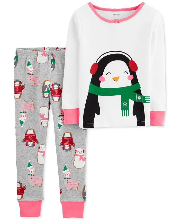 Carter's Baby Girl's 2pc Holiday Penguin Pajamas Set White Size 18 Months