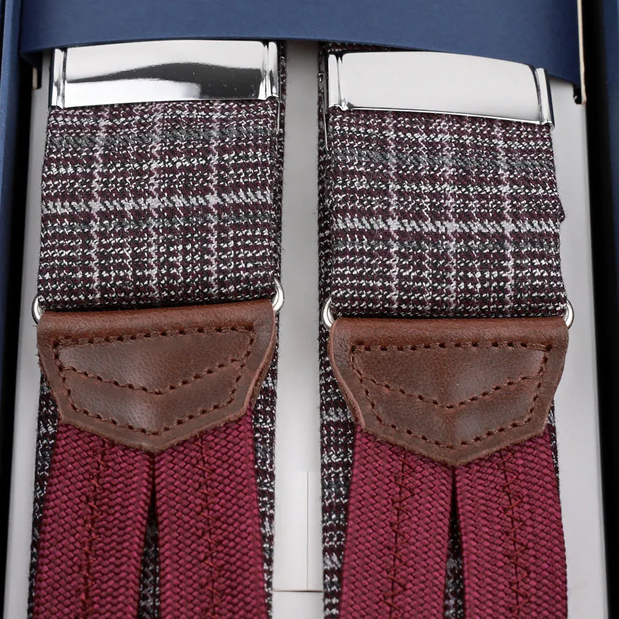 Checked Wool Braces - Burgundy / Grey