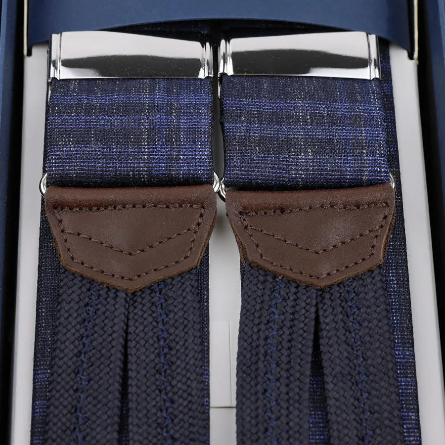 Checked Wool Braces - Navy