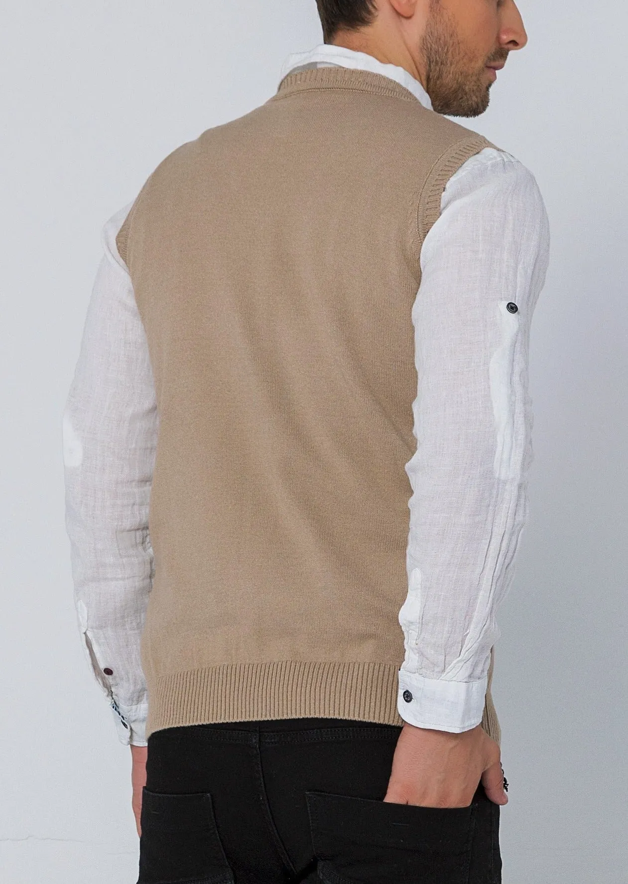 Classic V-Neck Knitted Vest - Stone