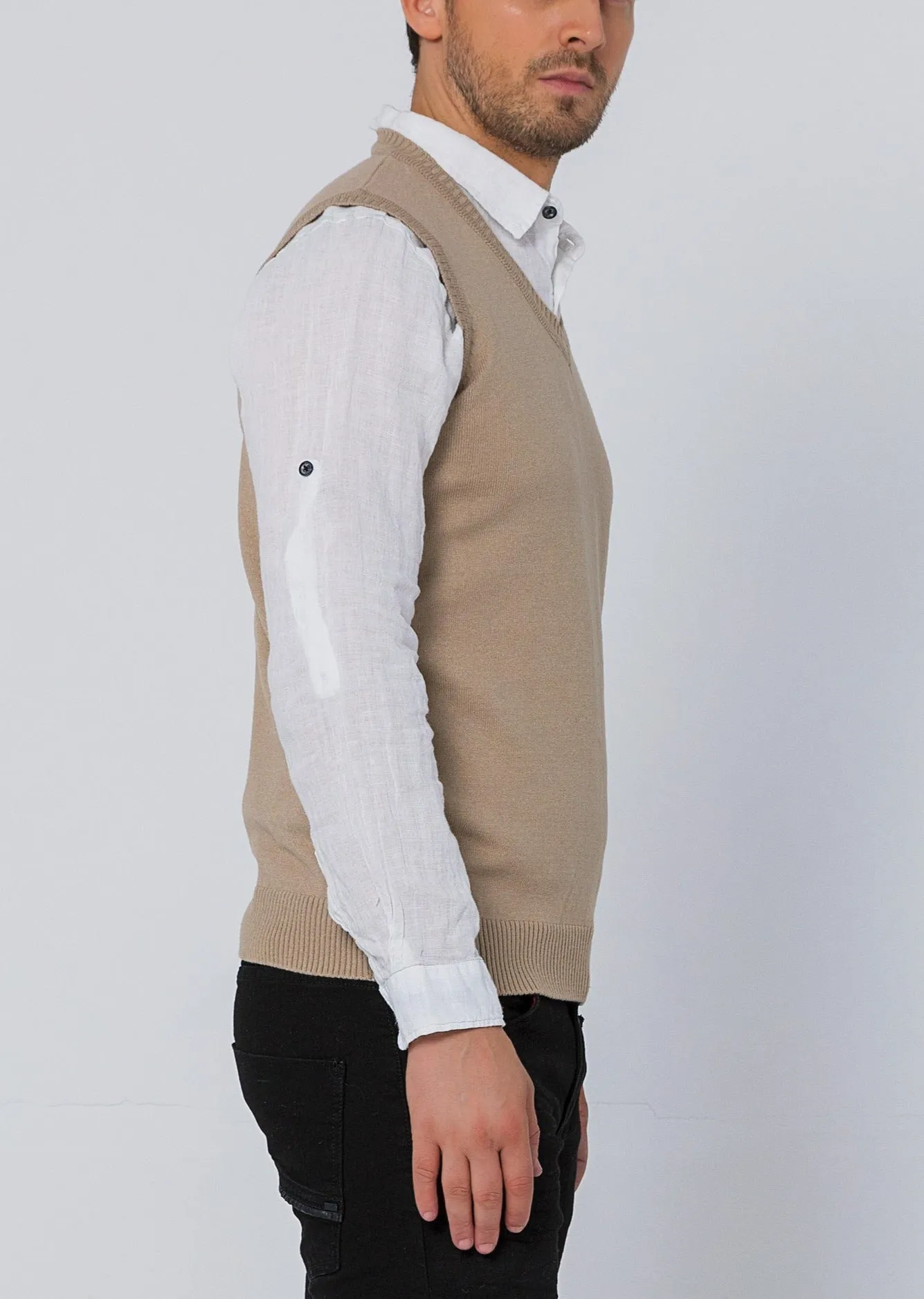 Classic V-Neck Knitted Vest - Stone