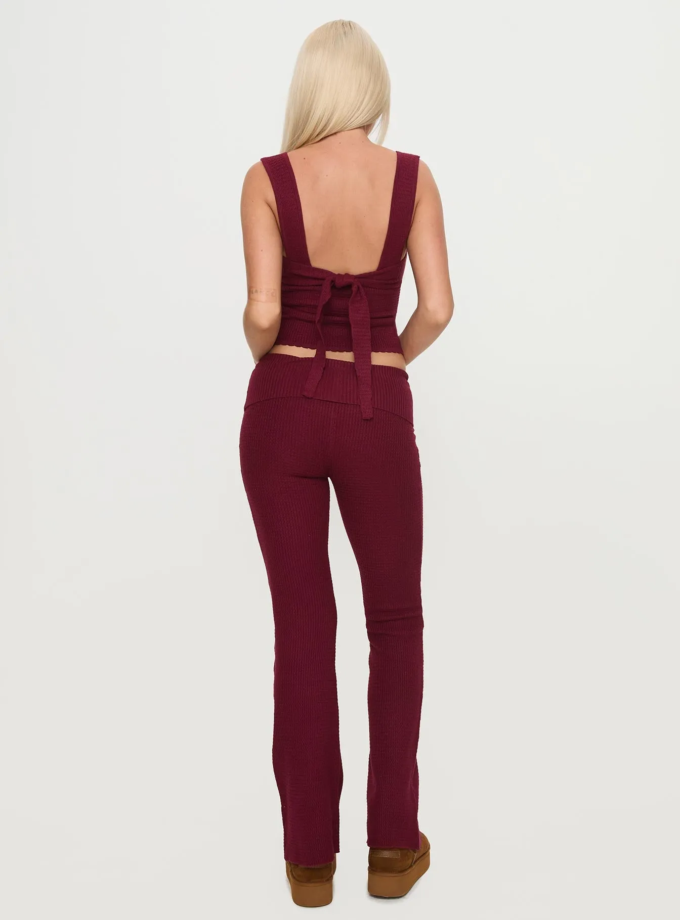 Closed Eyes Flared Pants Maroon