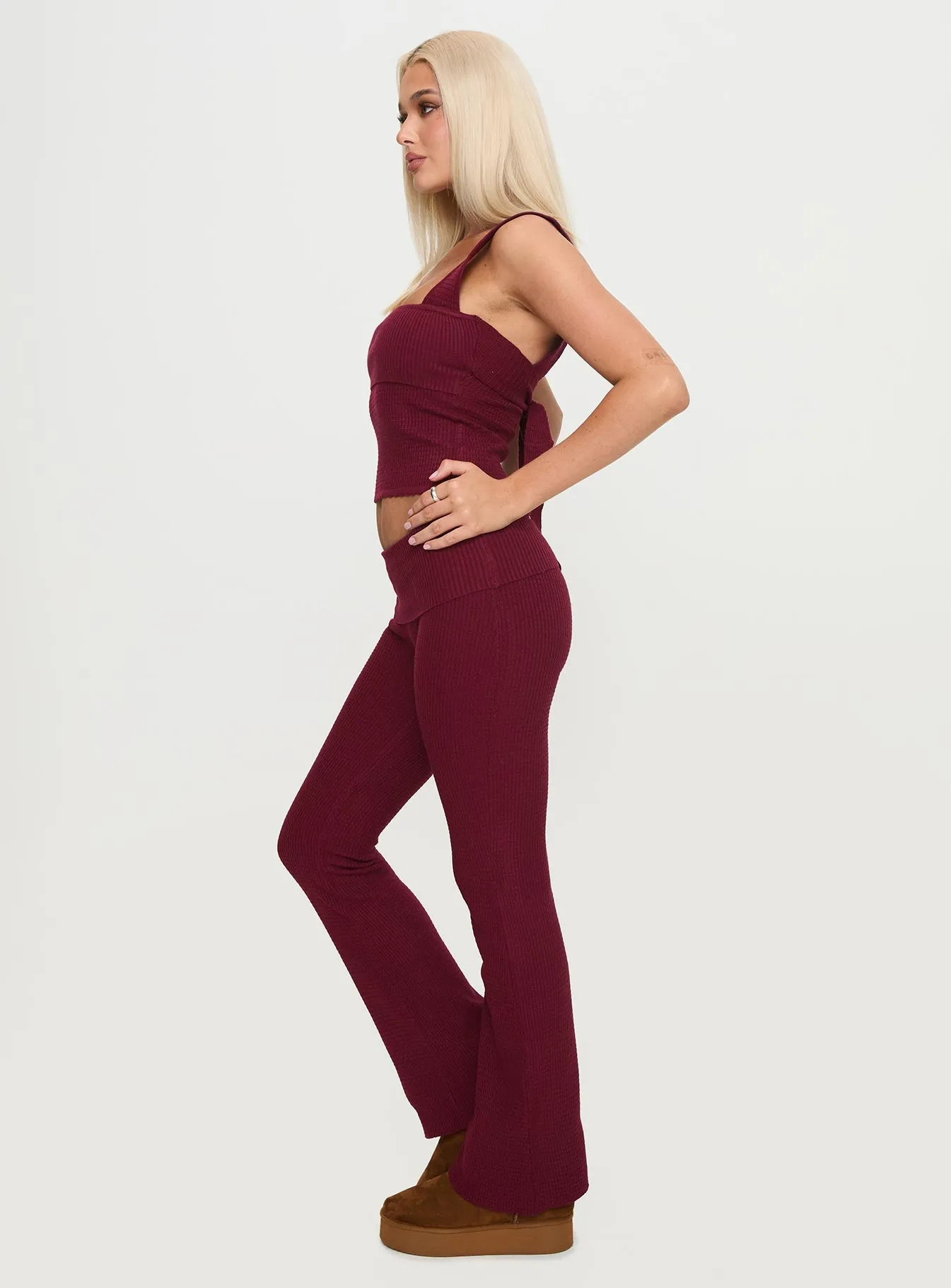 Closed Eyes Flared Pants Maroon