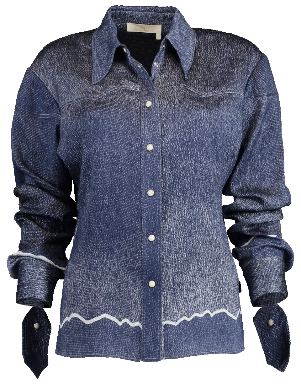 Cowboy-Inspired Ombré Silk Seersucker Shirt