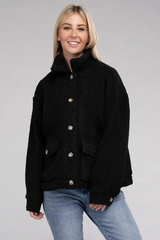 Cozy Sherpa Button-Front Jacket