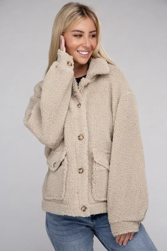 Cozy Sherpa Button-Front Jacket