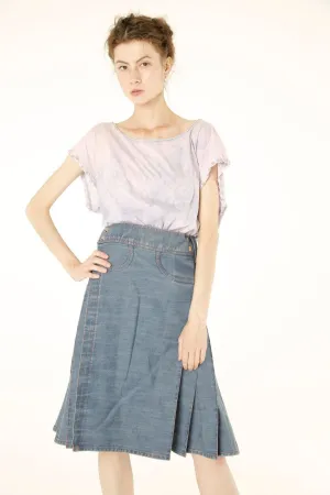 Denim Pleated Midi Skirt