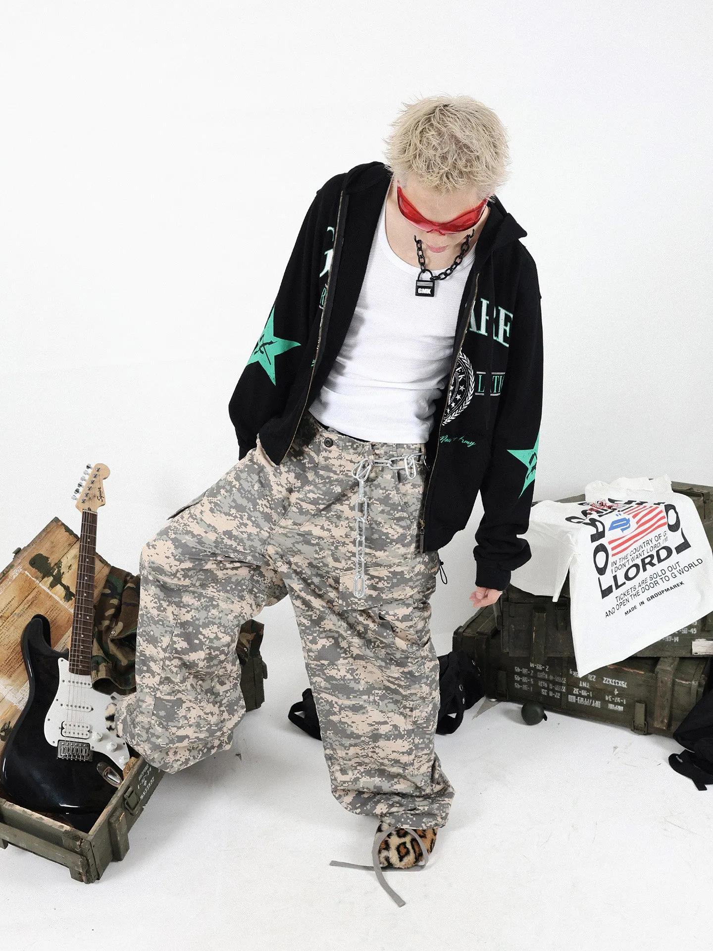 Digital Camouflage Adjustable Drawstring Baggy Pants