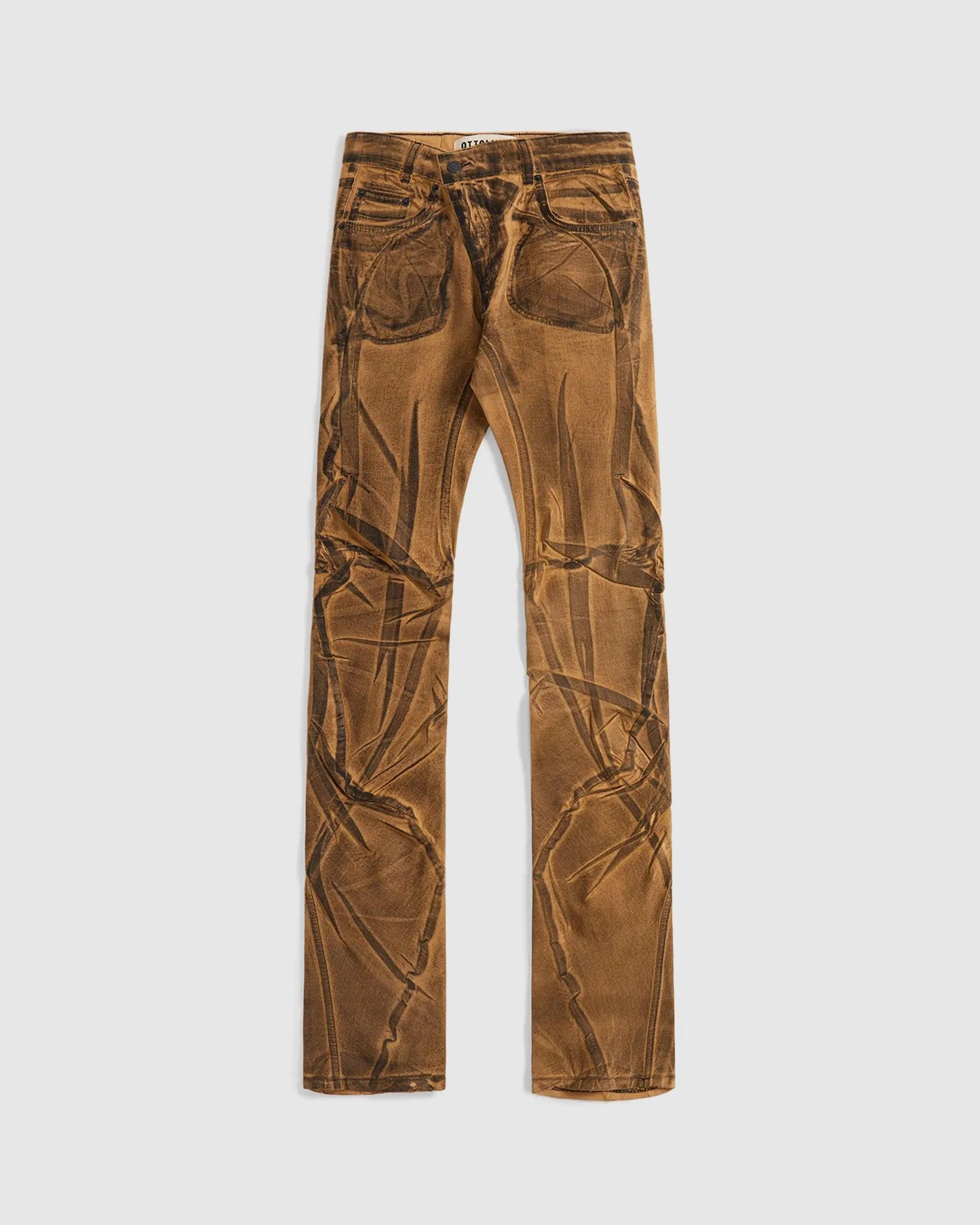 Drape Denim Pants Brown/Black Paint