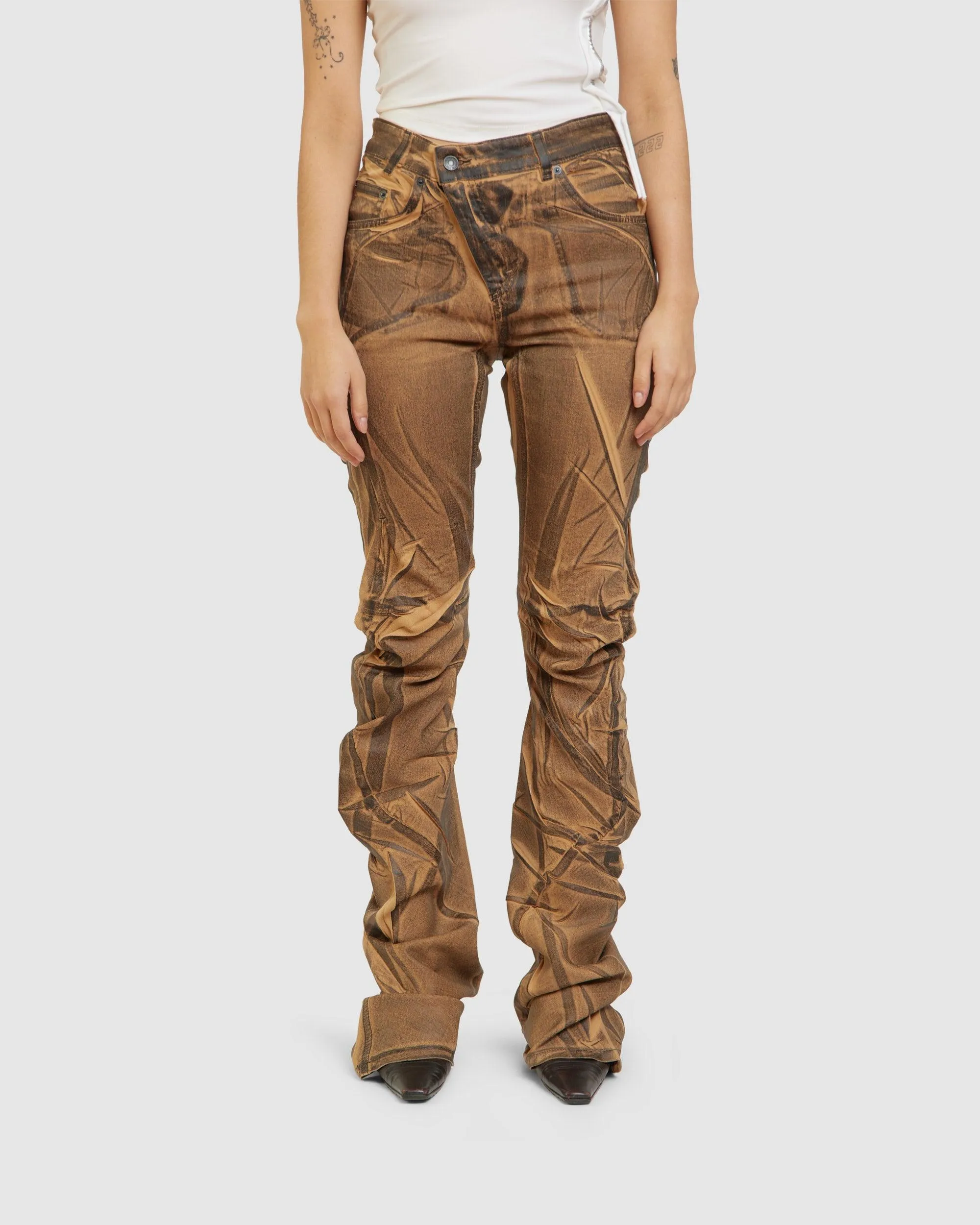 Drape Denim Pants Brown/Black Paint