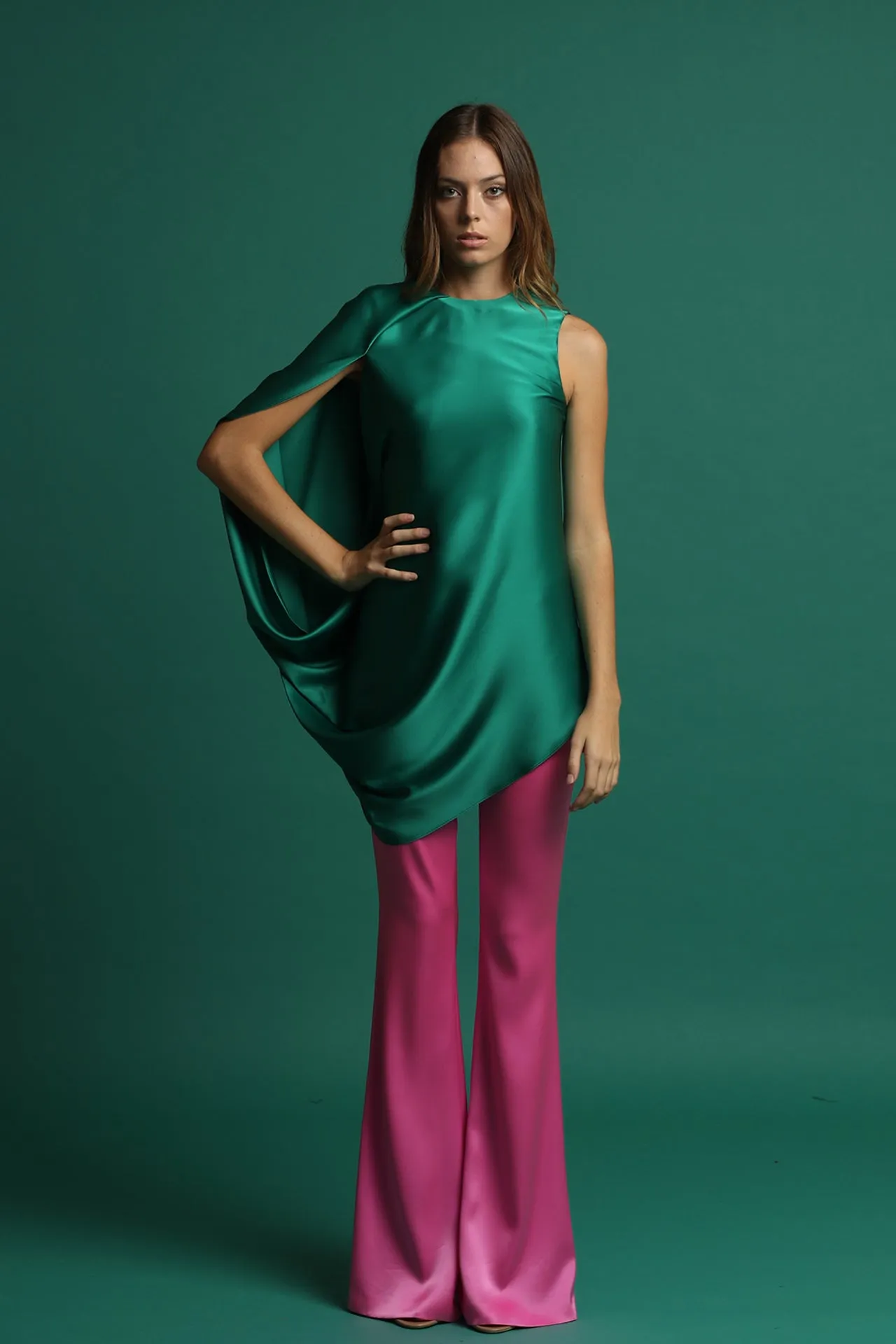 Draped Blouse with Flared Pants