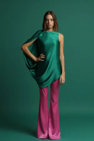 Draped Blouse with Flared Pants