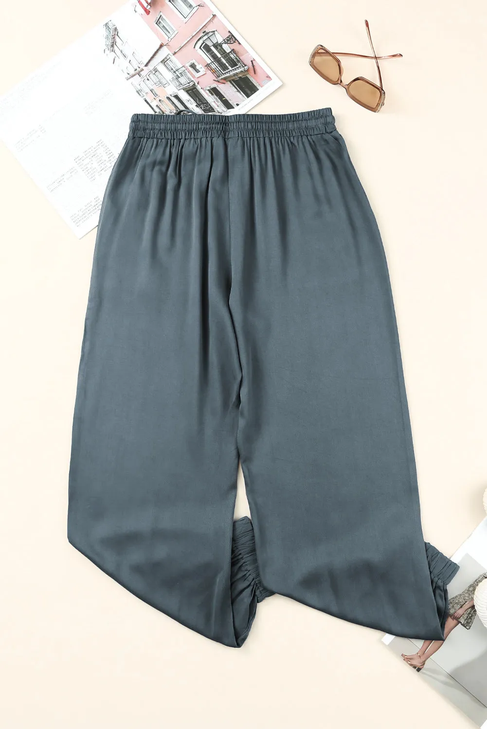 Drawstring Elastic Waist Pull-On Casual Pants With Pockets