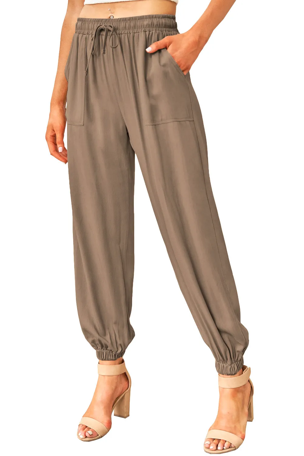 Drawstring Elastic Waist Pull-On Casual Pants With Pockets