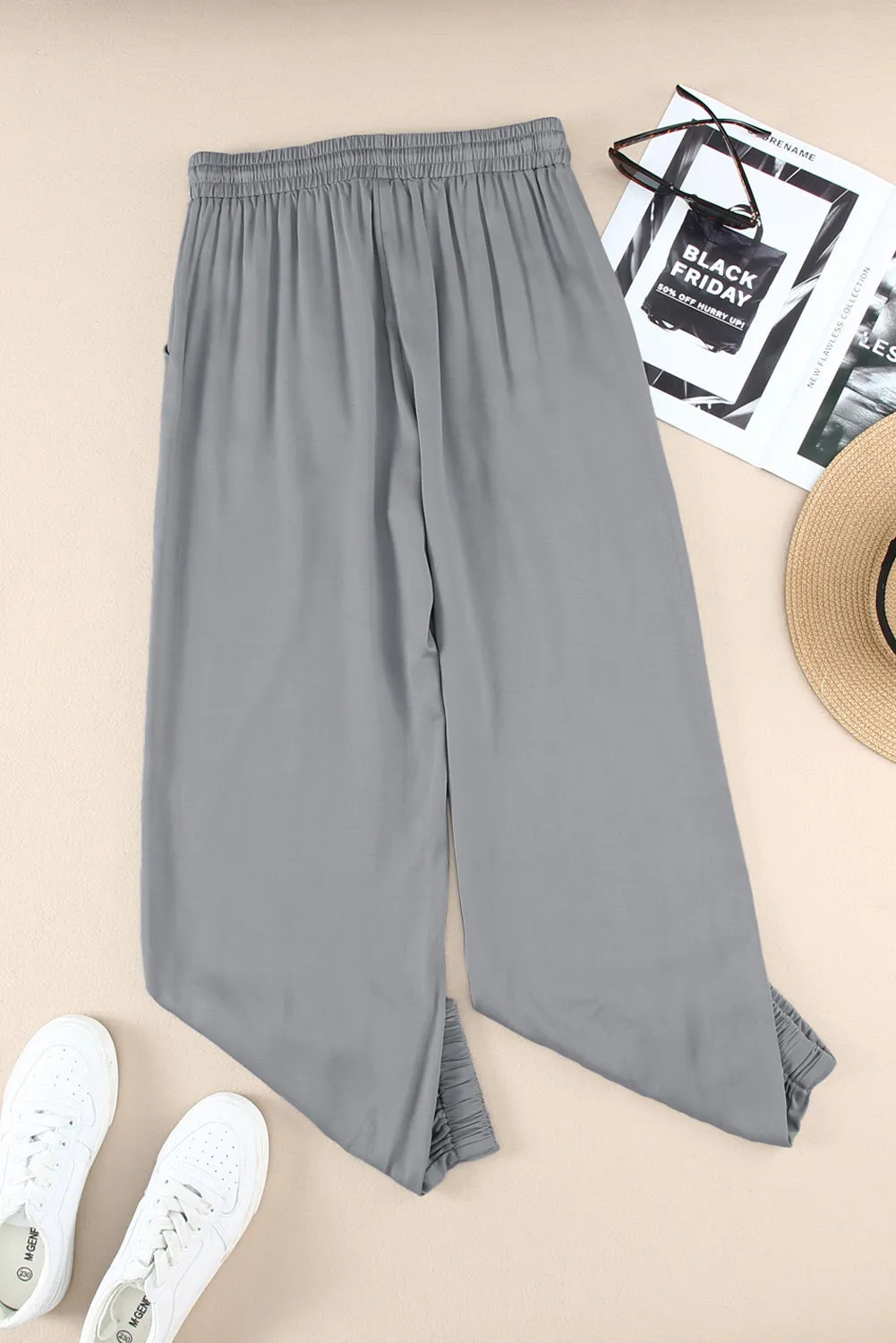 Drawstring Elastic Waist Pull-On Casual Pants With Pockets