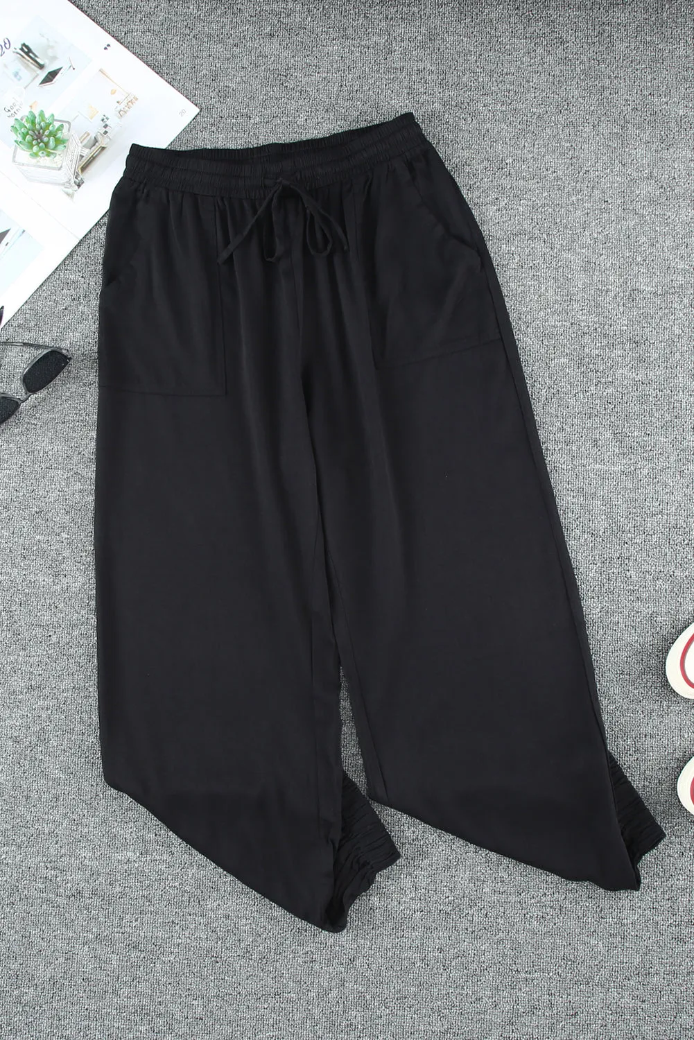 Drawstring Elastic Waist Pull-On Casual Pants With Pockets