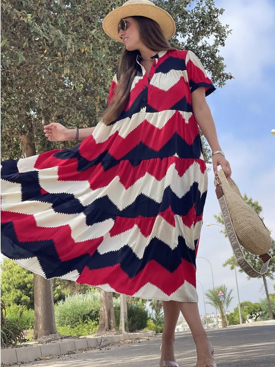 Dresses for Women 2023 Summer Print Dress Fashion Oversized Loose Short Sleeve Long Dress Elegant and Pretty Women's Dresses