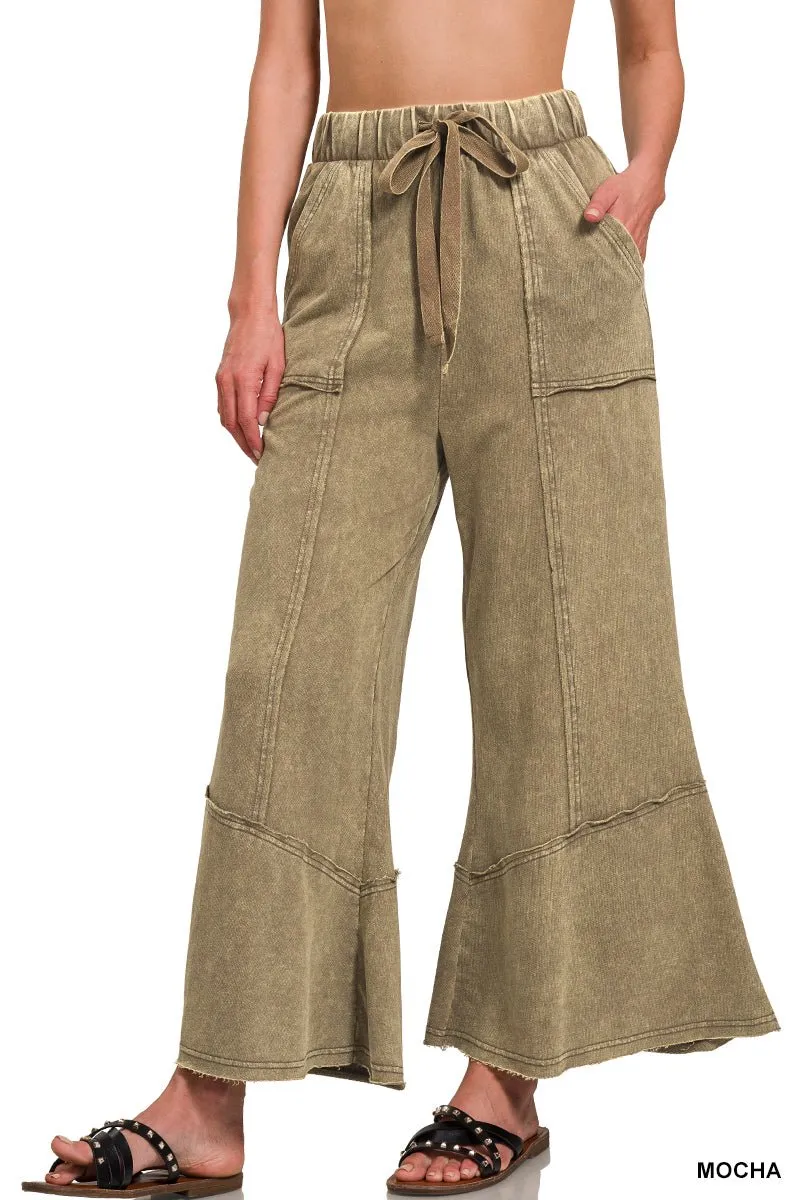 Easy Days Cropped Mineral Wash Wide Leg Flared Lounge Pants