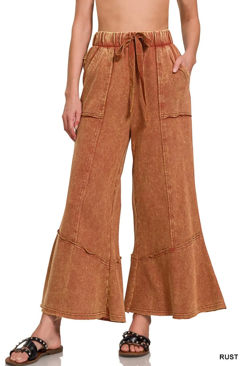 Easy Days Cropped Mineral Wash Wide Leg Flared Lounge Pants