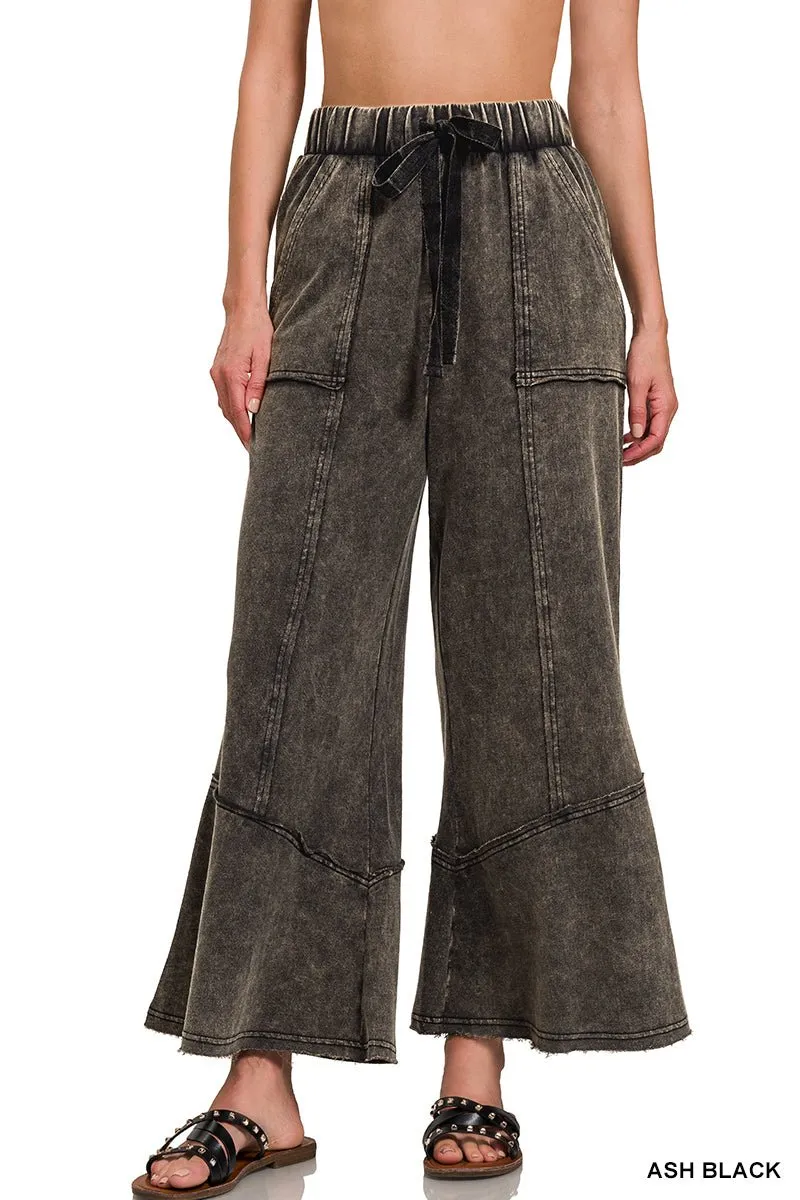 Easy Days Cropped Mineral Wash Wide Leg Flared Lounge Pants