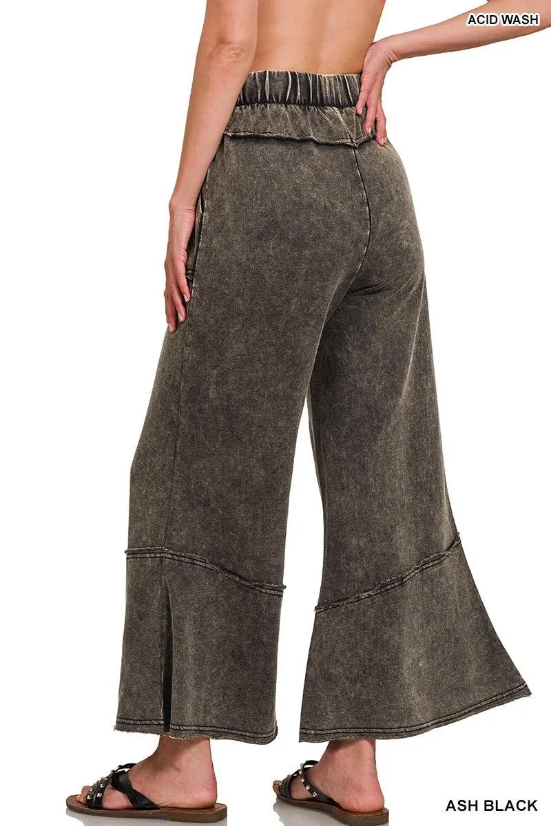 Easy Days Cropped Mineral Wash Wide Leg Flared Lounge Pants