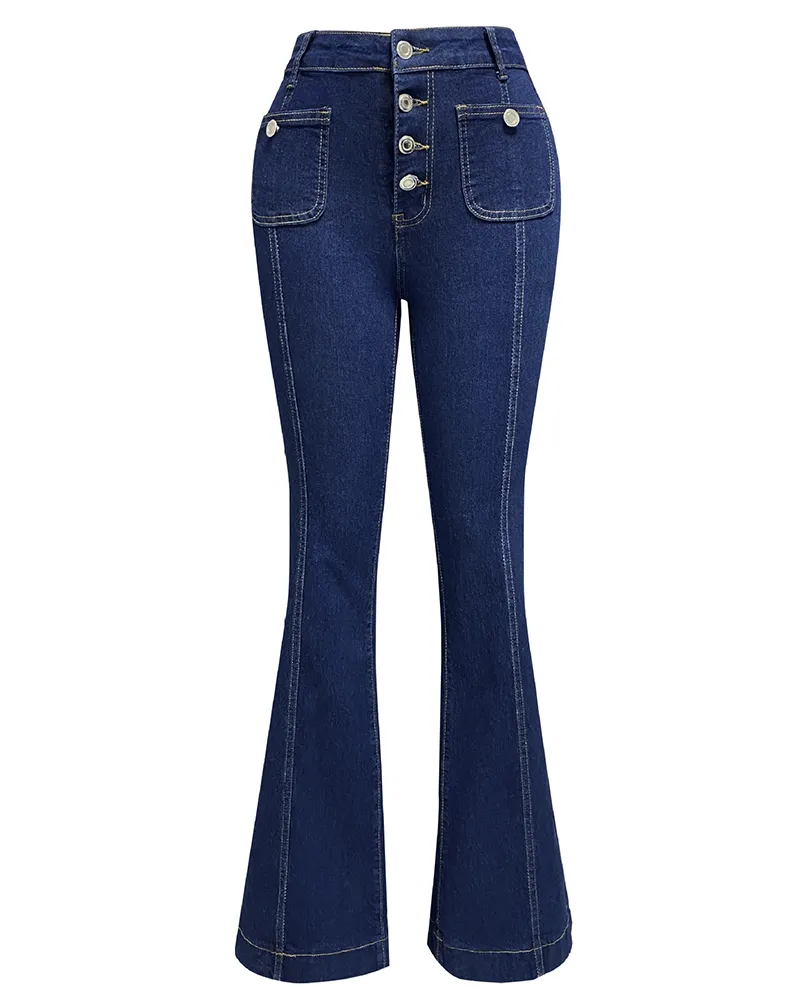 Elegant Buttoned High-Waist Jeans