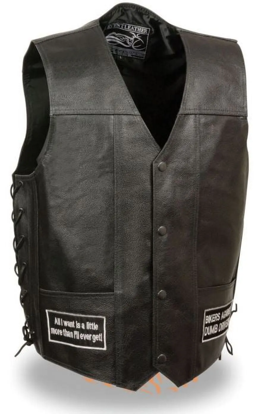 Event Leather ELM3925 Black Motorcycle Leather Vest for Men w/ Patches - Riding Club Adult Motorcycle Vests