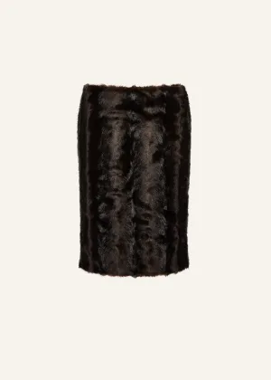 Faux-fur midi skirt in brown