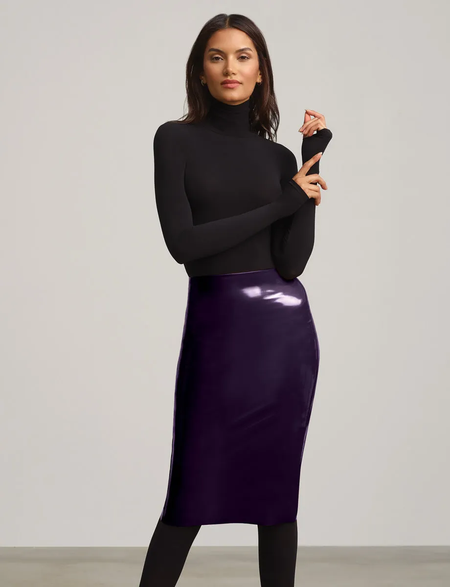 Faux Patent Leather Midi Skirt