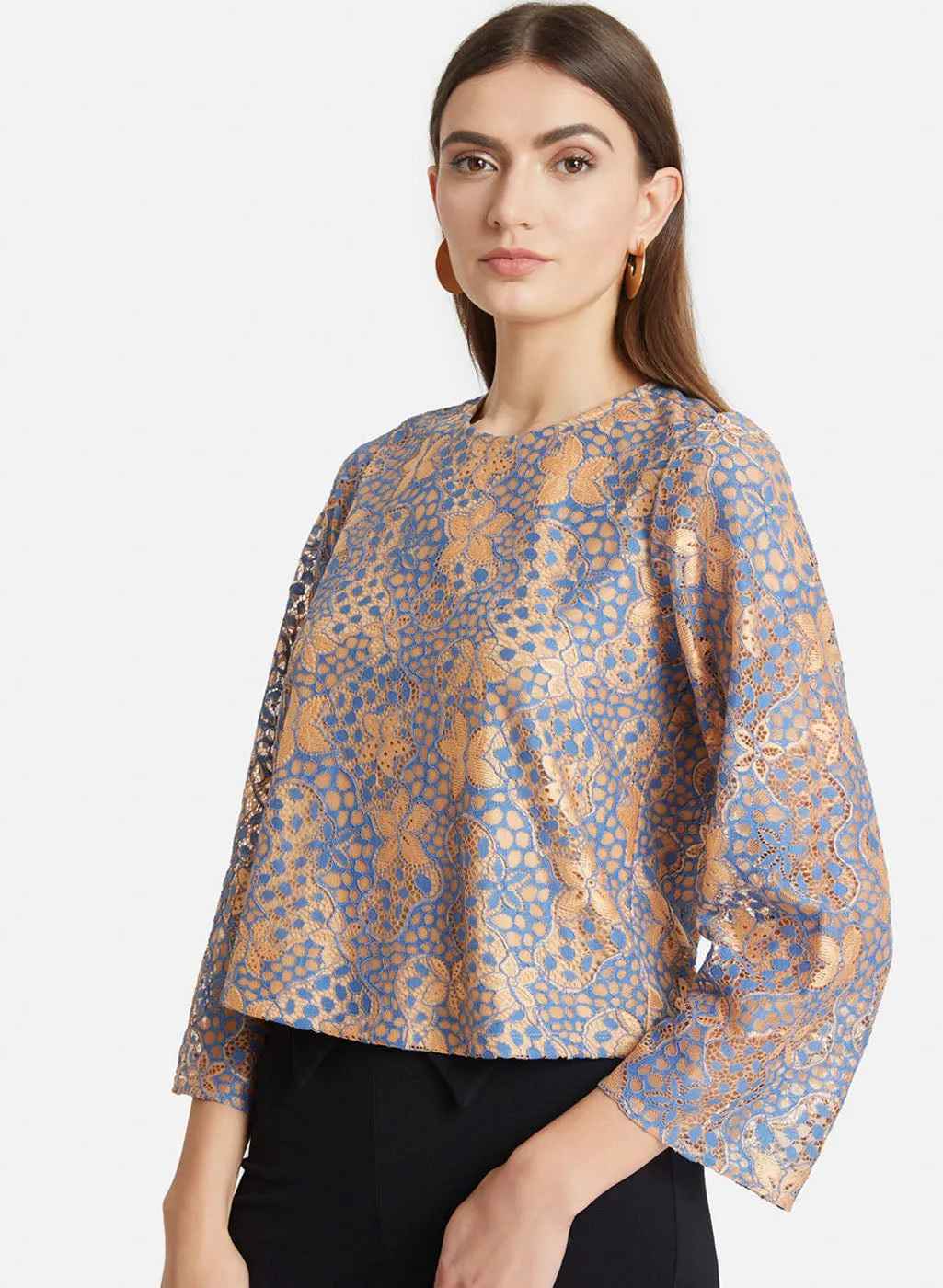 Flared Sleeve Lace Top