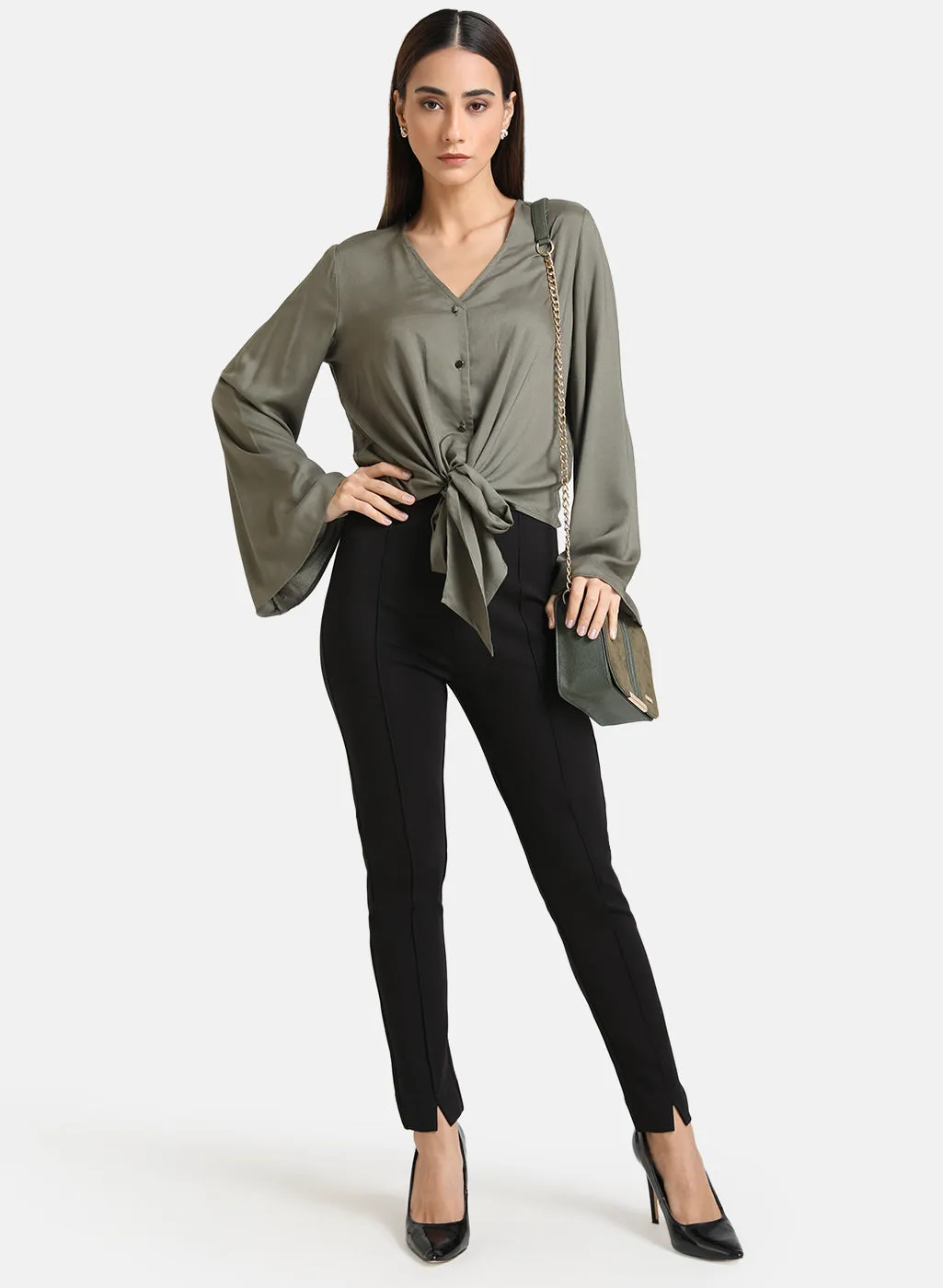 Flared Sleeves Tie-Up Top