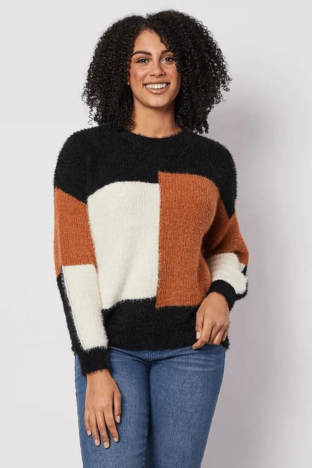 Fluffy Colour Block Knit