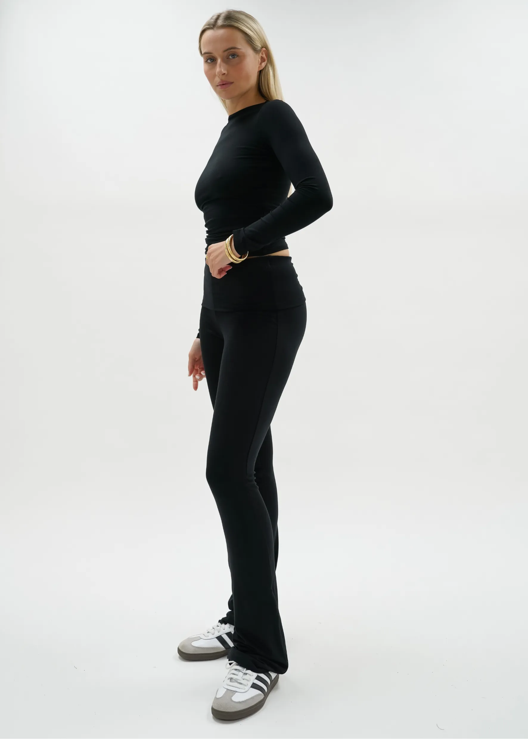 Fold-over flared pants black(TALL)