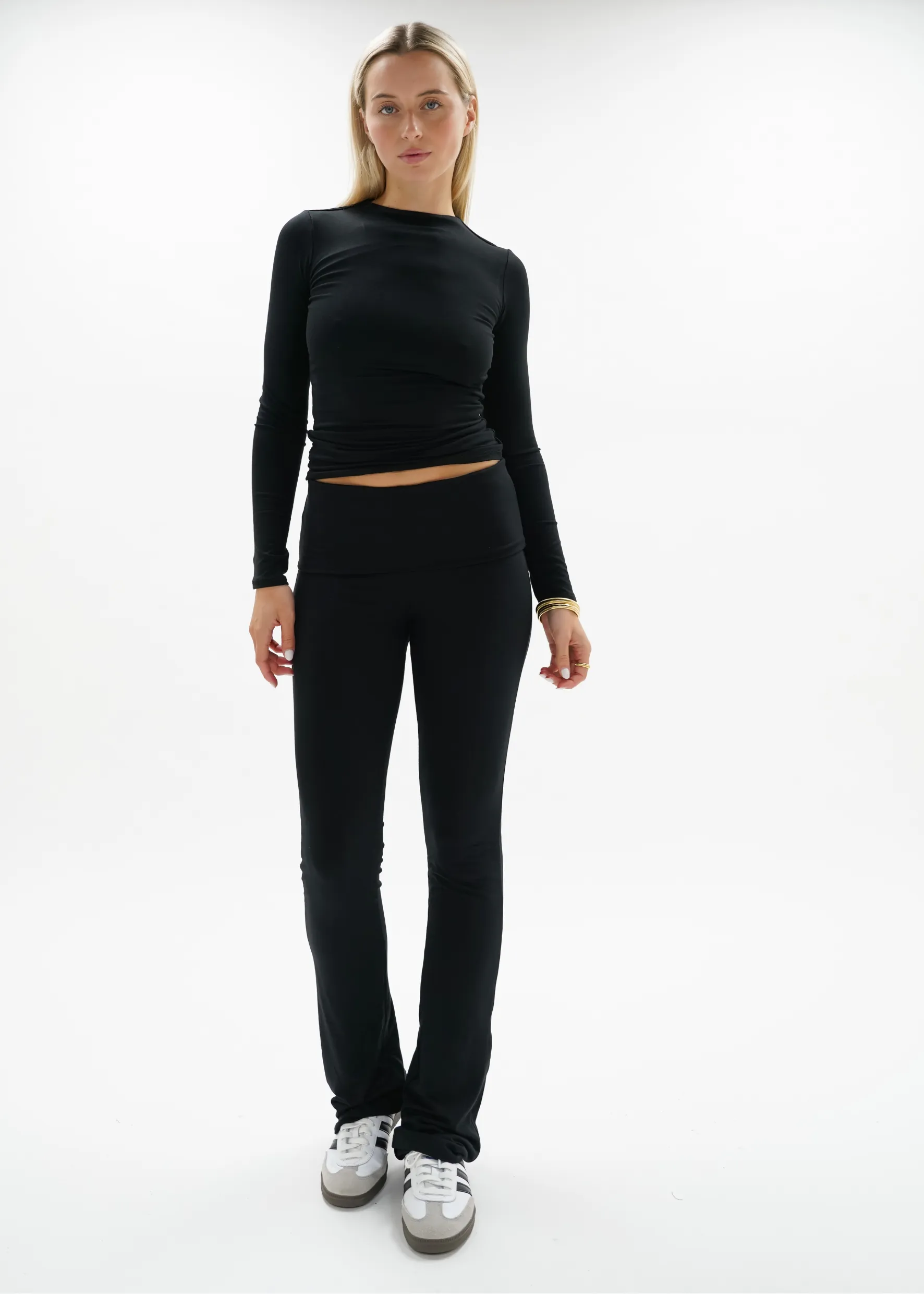 Fold-over flared pants black(TALL)