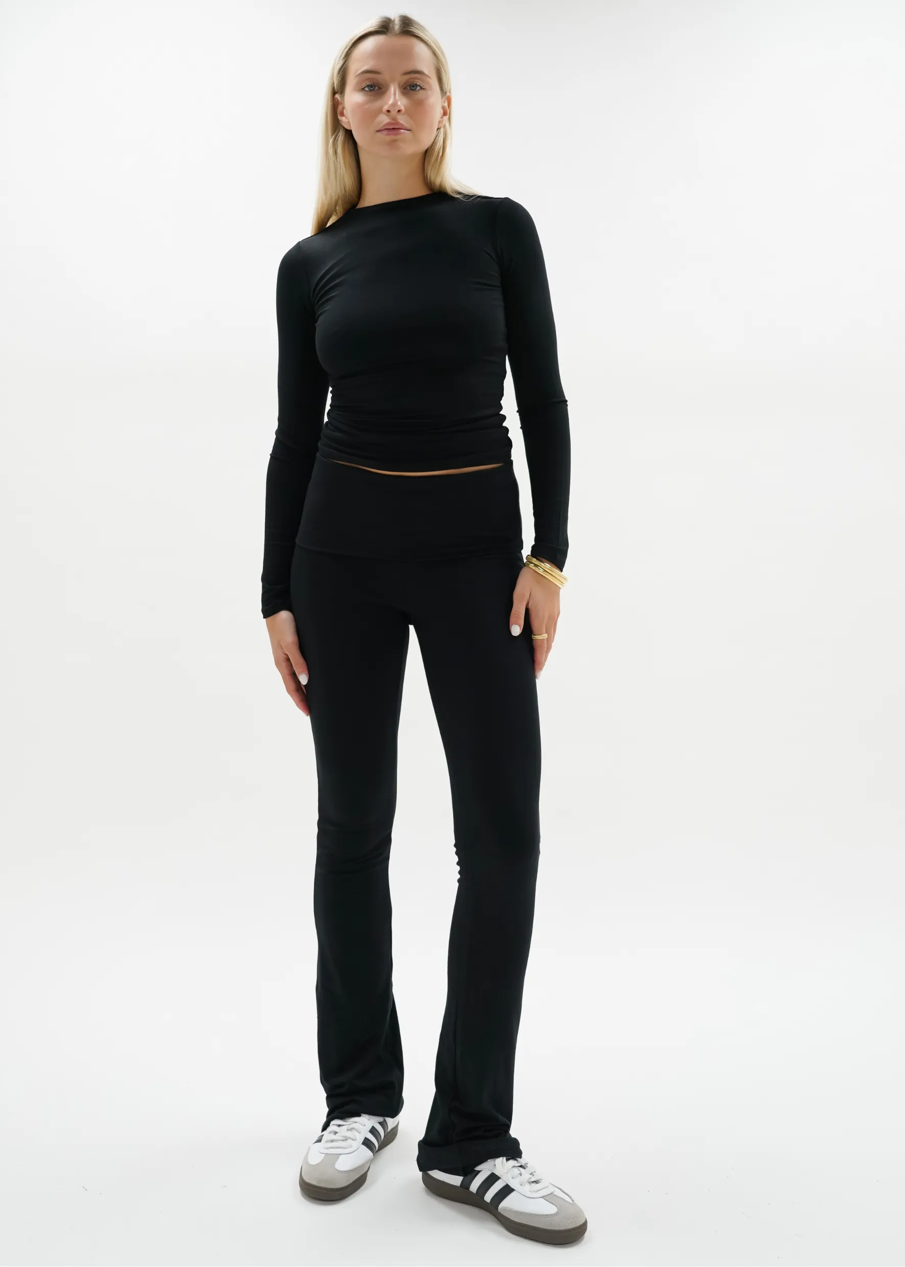 Fold-over flared pants black(TALL)