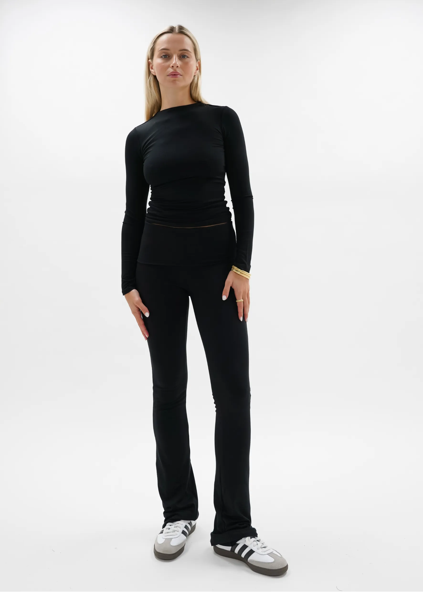 Fold-over flared pants black(TALL)