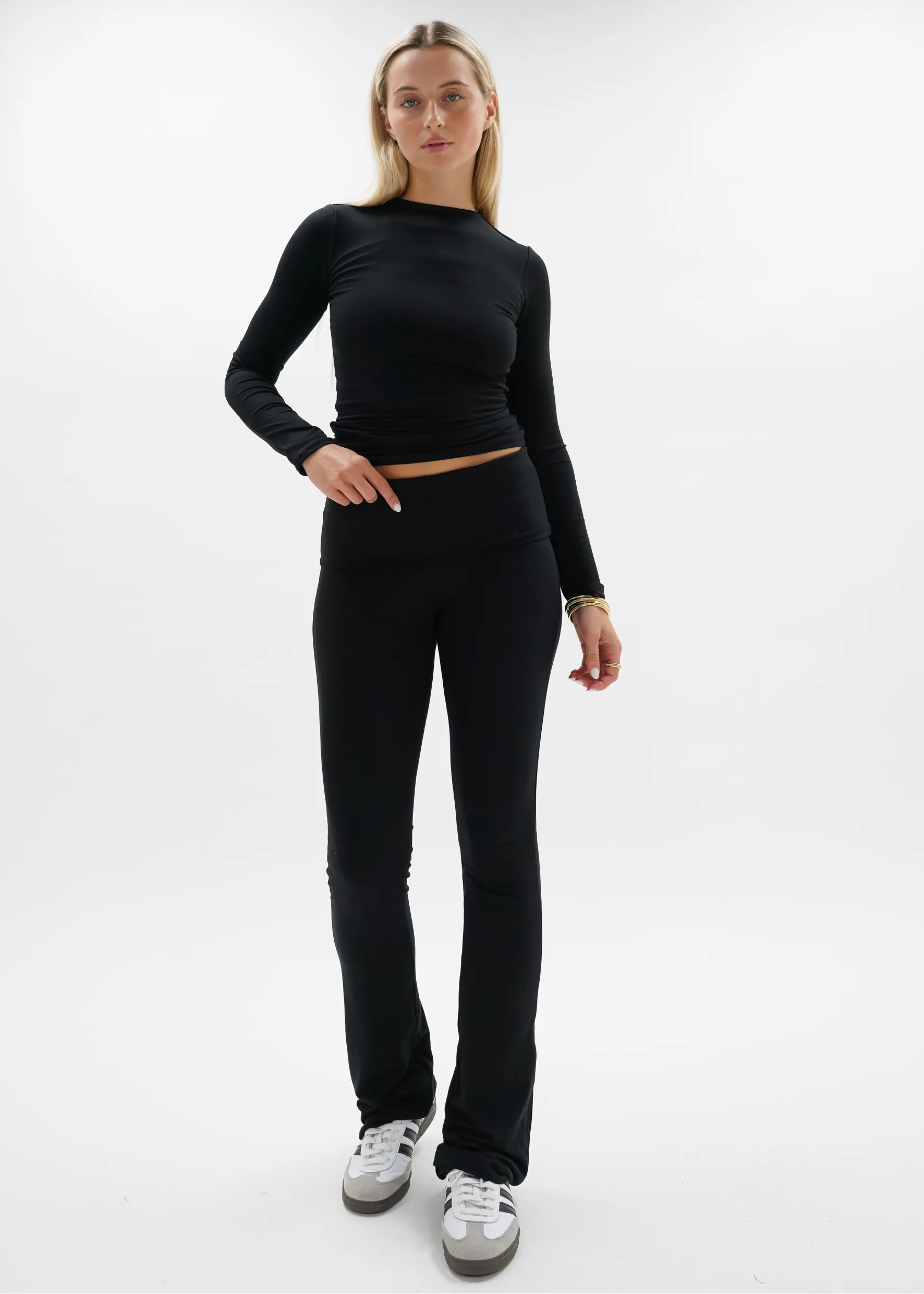 Fold-over flared pants black(TALL)