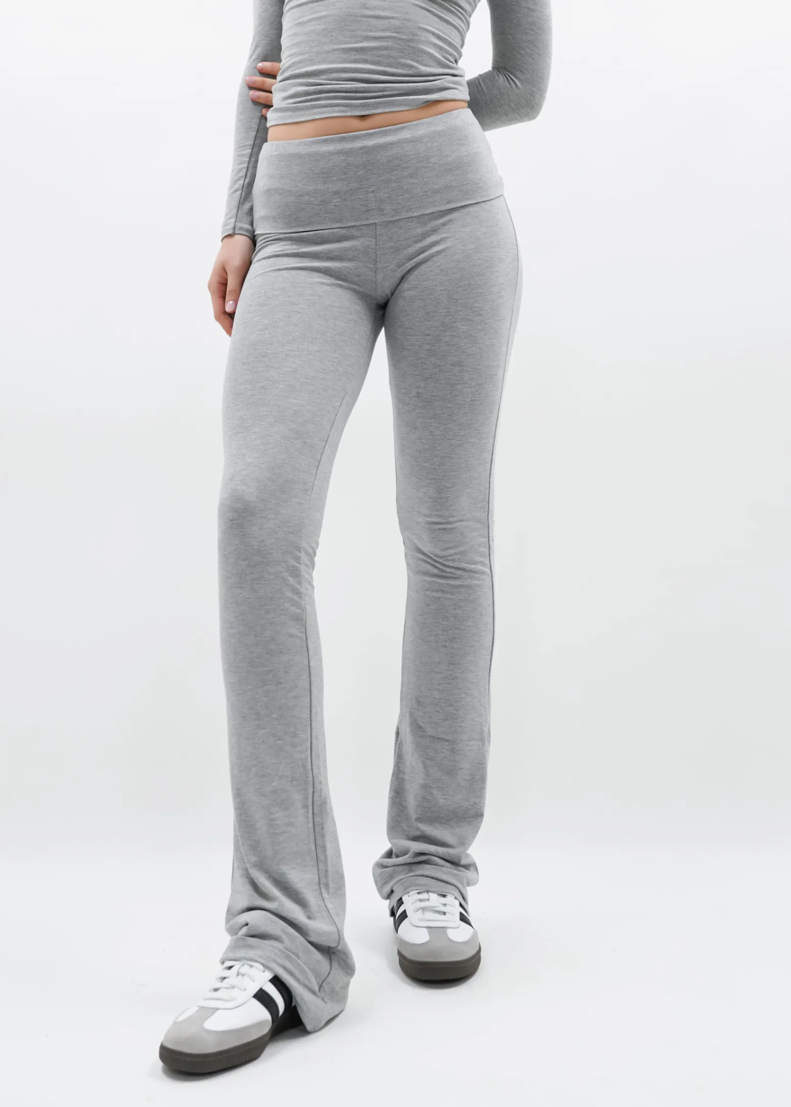 Fold-over flared pants light grey melange (TALL)