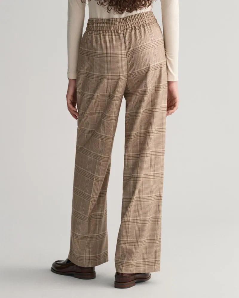 Gant Apparel S Women's Relaxed Checked Pull On Pants Seasonal Newness Brown Reg