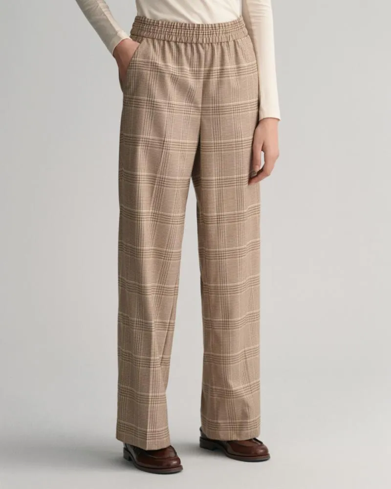 Gant Apparel S Women's Relaxed Checked Pull On Pants Seasonal Newness Brown Reg