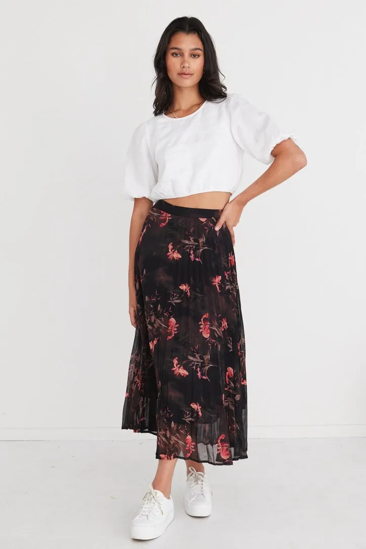 Glamour Black Orchid Chiffon Pleated Midi Skirt