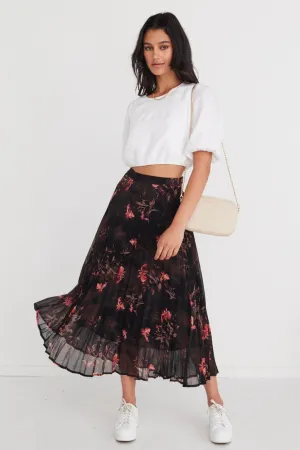 Glamour Black Orchid Chiffon Pleated Midi Skirt