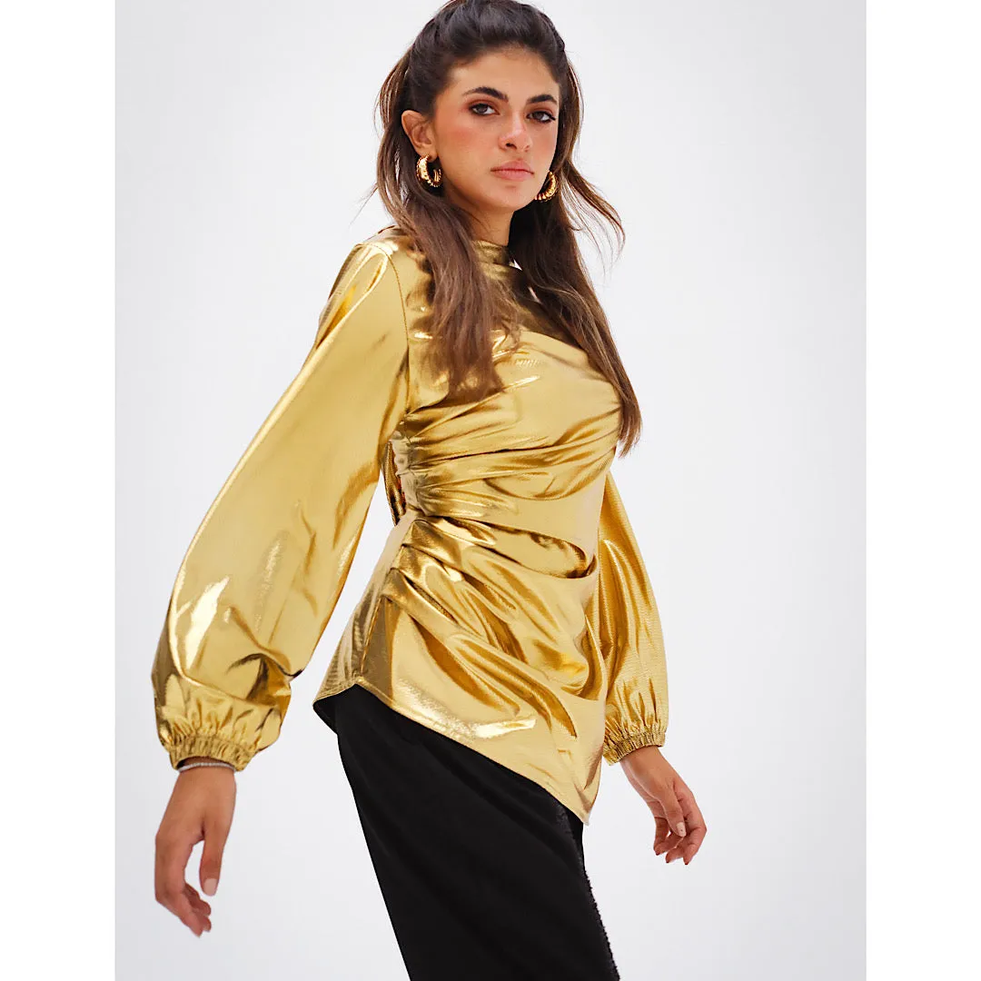 Golden metallic draped blouse