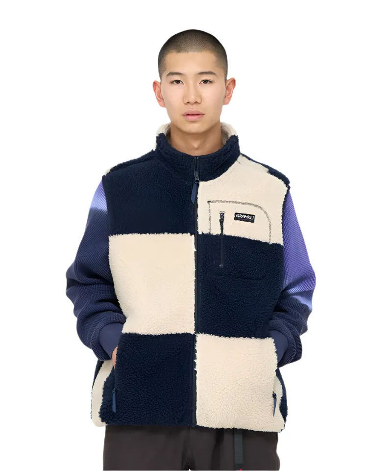 Gramicci - Checkered Sherpa Vest - Natural/Navy Check